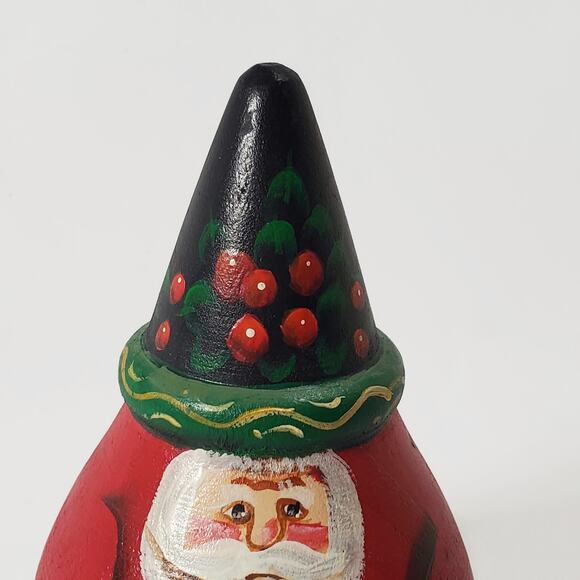 Vintage Hand Painted Santa Claus Roly Poly Wood Figurine Signed - Picture 3 of 7